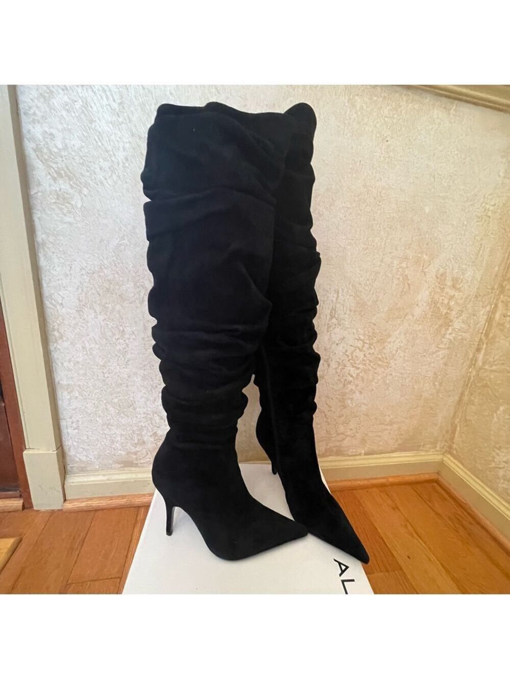 ALDO Yolando Black Suede Leather over the knee high heels boots Sz 37 - Picture 3 of 12